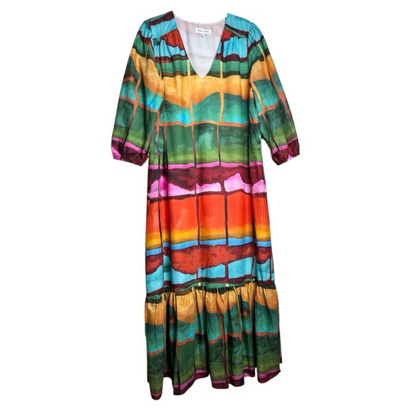 WILLA STORY Vinnie Maxi Dress Multi-Color Striped Print V-Neck  Size: Large - Picture 5 of 14